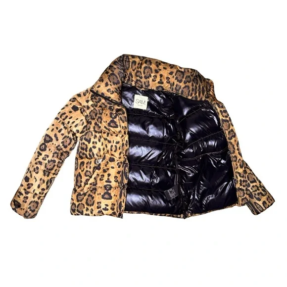 $625 SAM “Elsa” Leopard-Print Down Puffer Jacket — Women’s Small - Picture 5 of 8